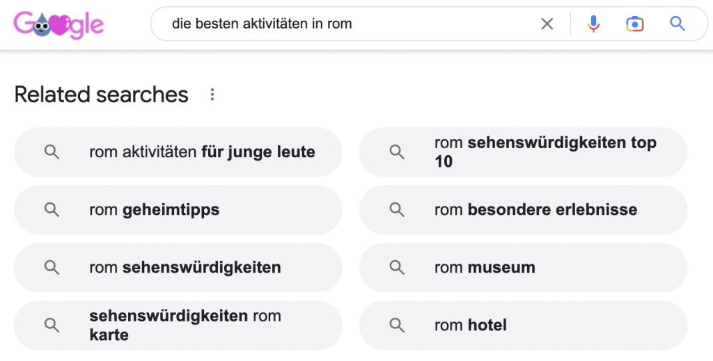 Related searches for a German tour operator keyword