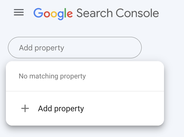 A screenshot of the 'Add property' view in Google Search Console