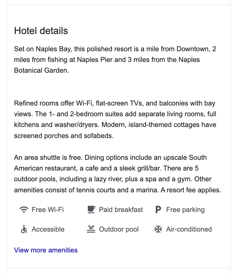 Google Business Profile amenities view