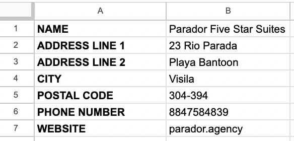 An example of a NAP tracking spreadsheet for local hotel SEO